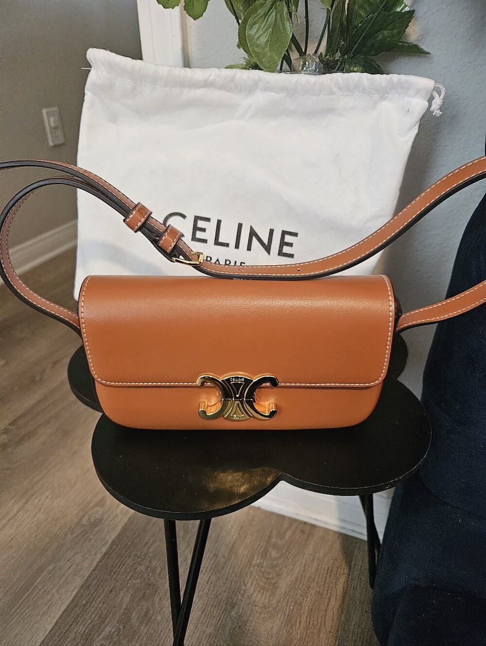 Celine Cognac Leather Triomphe Crossbody Bag